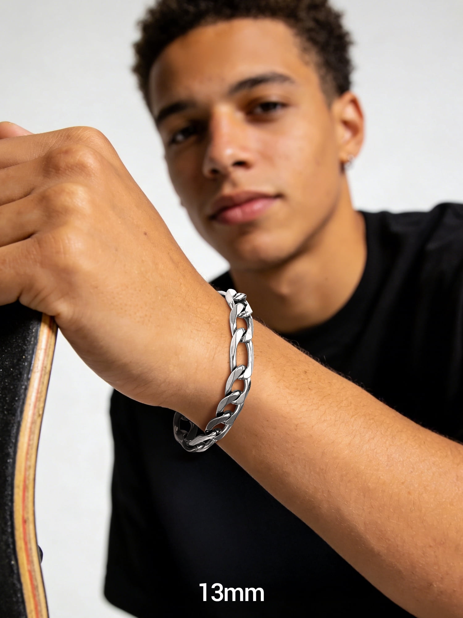 PROSTEEL Bracelet for Men Stainless Steel Figaro Chain Wrist Link Bracelets 13MM 8.3 inch Boyfriend Silver Birthday Father Day Jewelry Gift for Him Dad Son Adult Age