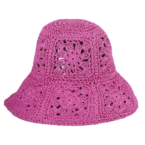 LPKRT Women Crochet Bucket Hat Solid Lightweight Wide Brim Sun Hat Packable Floppy Fashion Boho Hat Hot Pink