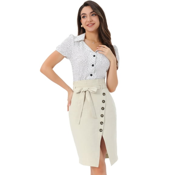 DARING DIVA Women's Asymmetrical Front Split Belted Midi Pencil Skirt XS Beige