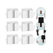 Jetec 6 Pieces Wall Mount Phone Holder Self-Adhesive Wall Beside Organizer Storage Box Plastic Charging Phone Stand Remote Wall-Mounted Phone Brackets Holder for Bedroom (White)