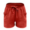 thumbnail image 4 of Audhol Drawstring Linen Shorts for Women, Women's Casual Solid Color Elastic Waist Cotton Linen Sports Shorts Buttocks Real Pocket Shorts Casual Linen Shorts Watermelon Red XL, 4 of 10