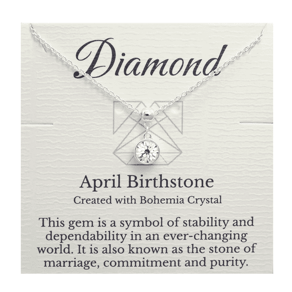 Lionhead Jewelry April Birthstone Clear Bohemian Crystal Diamond Necklace, Silver