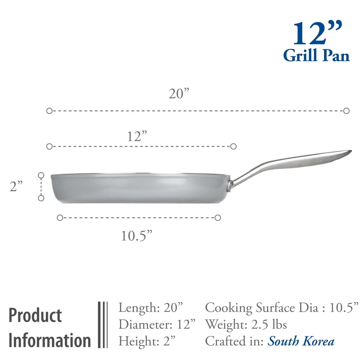 TECHEF CeraTerra Collection, 12" Ceramic Nonstick Grill Pan, Made in Korea