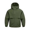 thumbnail image 2 of Men's Waterproof Tactical Jacket Lightweight Hooded Raincoat Stain Resistant Breathable Outdoor Shell Half Zip Packable Windbreaker Jacket Army Green, 2 of 5