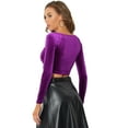 thumbnail image 3 of INSPIRE CHIC Women's Velvet Long Sleeve Off Shoulder Solid Crop Tops XL Purple, 3 of 6