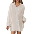 thumbnail image 3 of QHFBli 2 Piece Linen Set for Women Summer Beach Outfits Long Sleeve Button Down Shirts and Shorts Casual Loungewear Set, 3 of 7