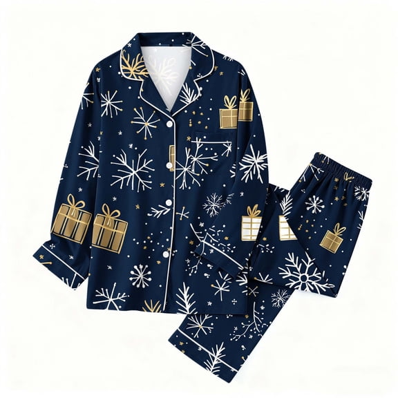 Fewfanhot Pajamas for Women Long Sleeve Button Down Sleepwear Holiday Matching Pjs Comfy Lounge