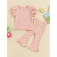 thumbnail image 2 of Bagilaanoe 3pcs Newborn Baby Girl Pants Set Flower Short Sleeve T-shirt Tops + Flare Trousers 6M 12M 18M 24M 3T 4T Kids Casual Clothes, 2 of 7
