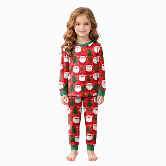 sdbrld Girls Christmas Pajamas for Kids Long Sleeve Sleepwear Tops and Pants 2Pcs Nightwear Xmas Holiday PJs Sets Sizes 5-6 Years