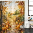 thumbnail image 2 of Fall Oil Painting Shower Curtain, Waterproof Shower Curtains for Bathroom, Thanksgiving Pumpkin Maple Leaf Country Washable Fabric Bathtub Curtain Set Bath Decor with 12 Hooks 72"x78", 2 of 8