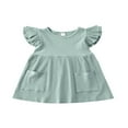 thumbnail image 1 of Kid Baby Girls Dress Solid Ruffles Sleeve Pocket Knee Length A-Line Dress, 1 of 5