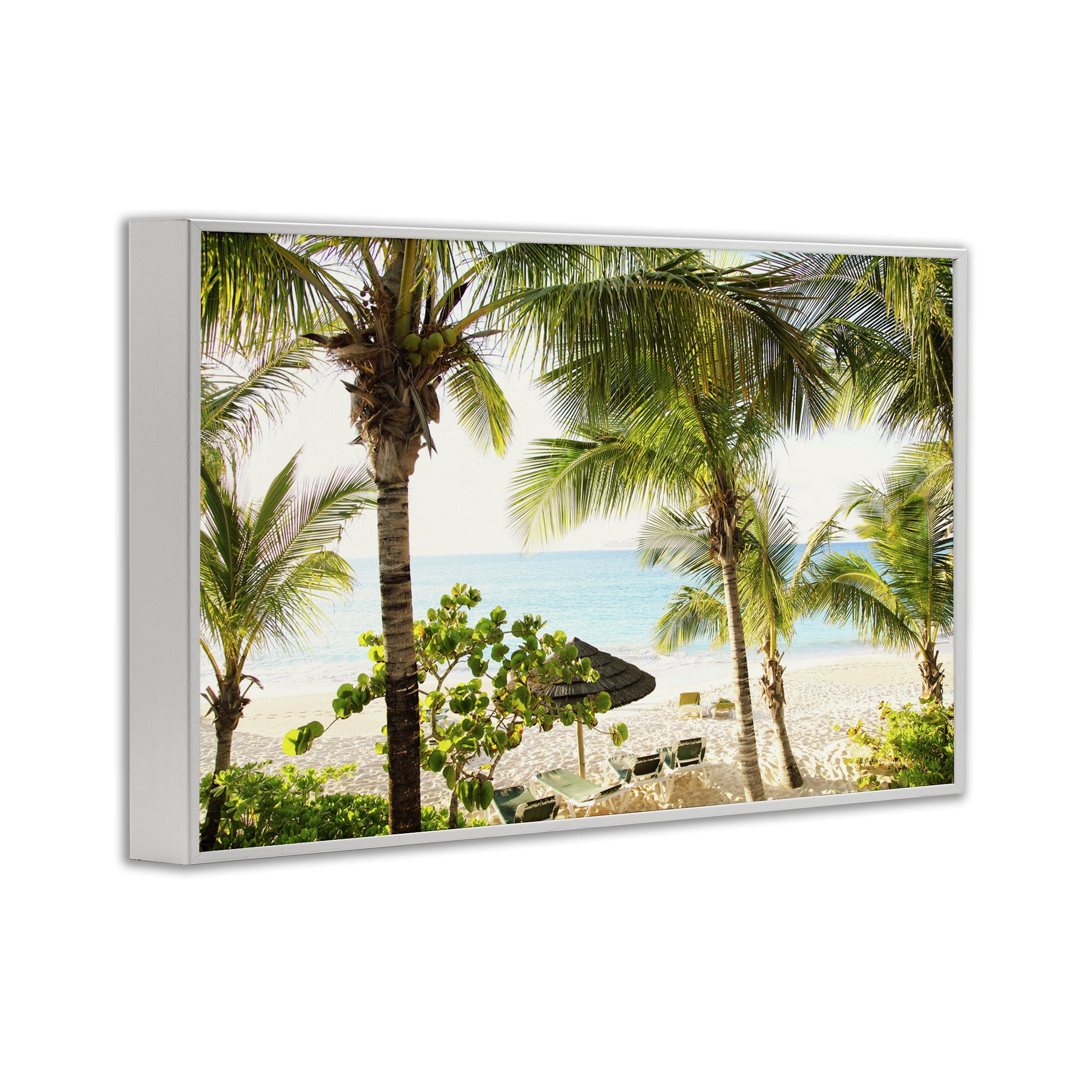Stupell Industries Tropical Beach Resort Landscape Photography White Framed Art Print Wall Art, 18 x 12