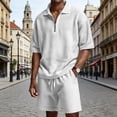 thumbnail image 2 of JAJAHO Mens Short Set Summer 2 Piece Outfits Waffle Short Sleeve Quarter Zip Collared Loose Fit T Shirt Comfortable Drawstring Shorts Jogging Suit Stylish Outfit, 2 of 9