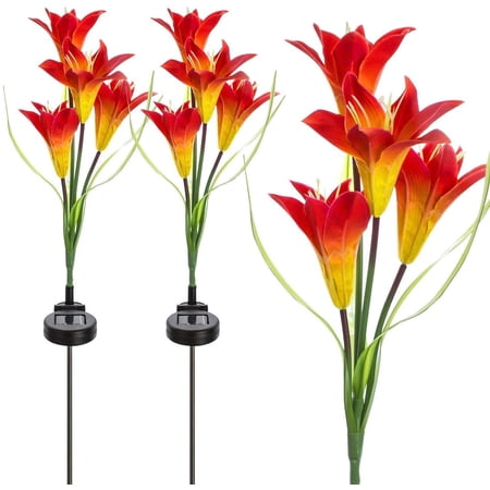 LINLIN Outdoor Solar Lamp Garden Stake Lights,2 Pack Solar Flower Lights with 8 Lily Flower, Multi-Color Changing LED Solar Landscape Lighting Decoration Light for Garden,Patio,Backyard