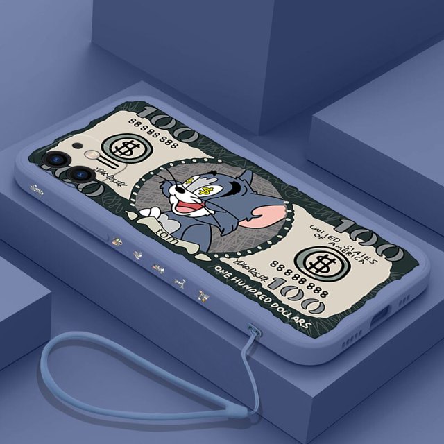 Funda de teléfono de dibujos animados Tom y Jerry para iPhone 14 13 12 11 Pro Max Mini X XR XS MAX SE20 8 7 Plus 6 6S Plus con correa de mano Fivean unisex