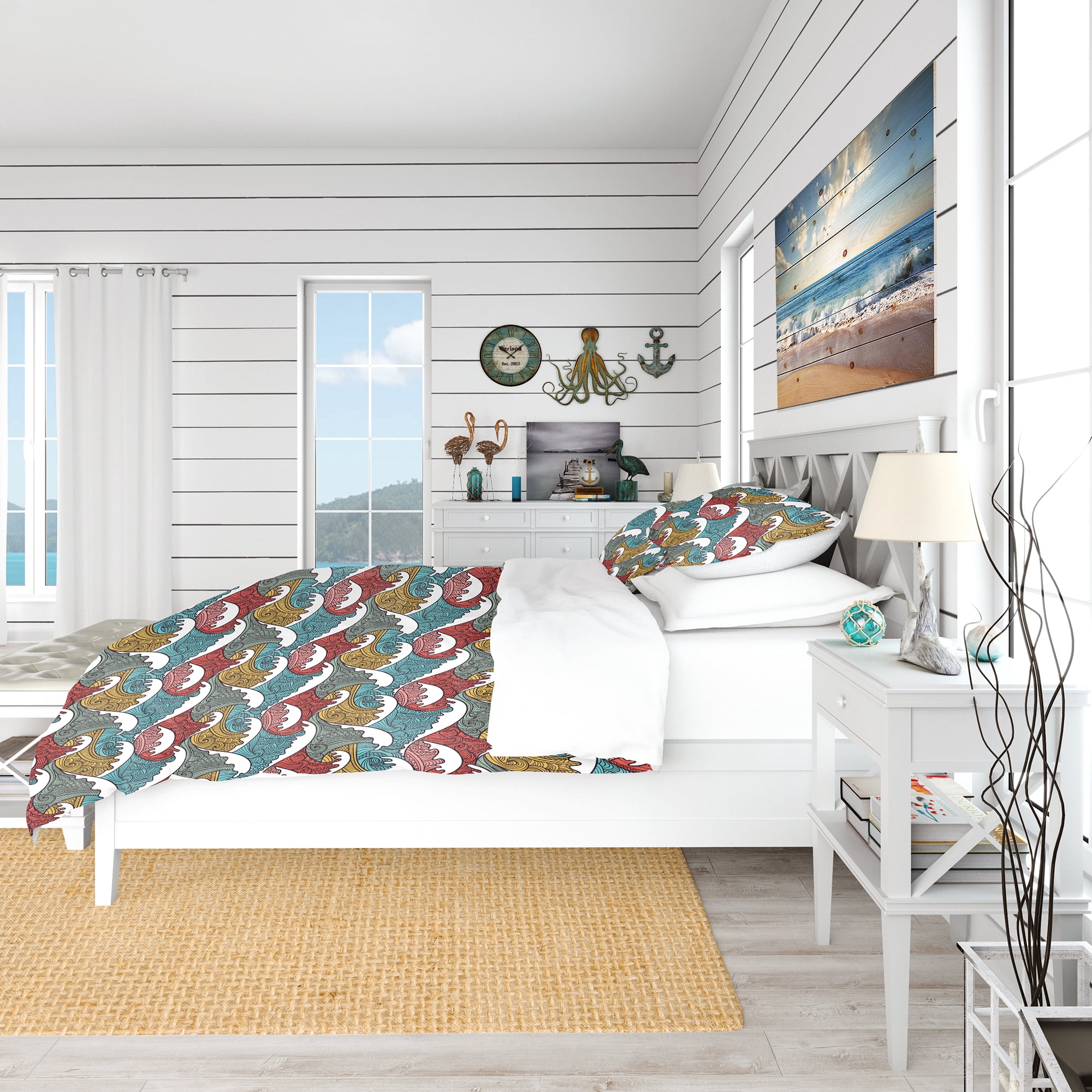 Designart 'Colorful Waves Pattern' Nautical & Coastal Duvet Cover Set