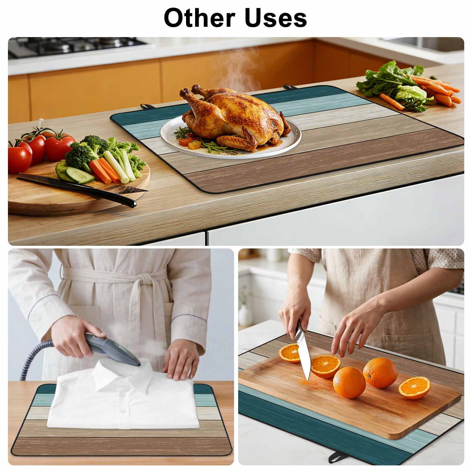 Teal Brown Stove Top Cover for Electric Stove, Heat-proof & Non Slip Glass Top Stove Cover Protector, Farmhouse Vintage Abstract Wooden Grain Kitchen Flat Cooktop Rubber Mat 24x21 Inches