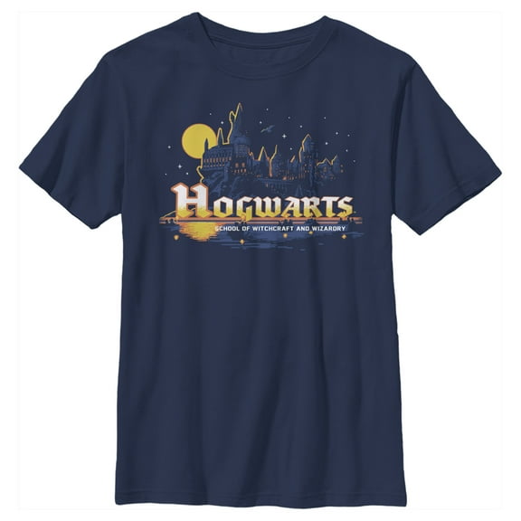 Boy's Harry Potter Hogwarts Illuminating Moon Graphic Tee Navy Blue Large