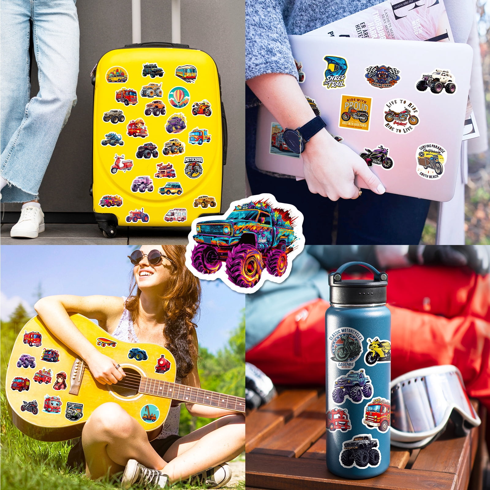 50-200 Pack Transportation Vehicles Stickers - Popular Cartoon Cars, Trucks, and More, Waterproof Stickers for Kids