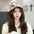 thumbnail image 4 of NMMUED Kawaii Bear Ear Newsboy Cap for Women Cute Baker Boy Hat Lace Trim Sweet Cabbie Cap Brown M, 4 of 4