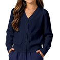 thumbnail image 3 of AUDeals Boys Girls Knit Cardigan V-Neck Long Sleeve Button Sweater Knitted Cotton School Uniform Preppy Fall Ribbed Sweater Jacket Tops (Navy, 3-4 Years), 3 of 7