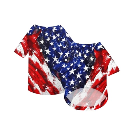 Dog Sports Shirt - Lightweight Pet Clothing Red Pet Shirt with American Flag Pattern Breathable Fabric for Small Dogs Cats S Size - Suitable for Daily Wear Outdoor Activities Holiday Celebration