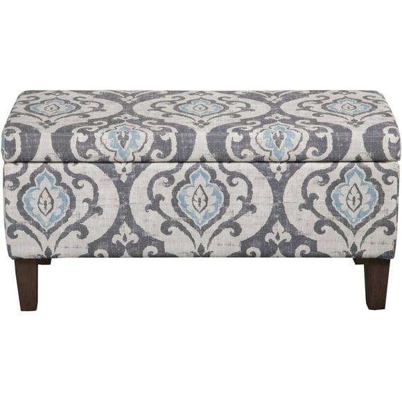 HomePop Large Upholstered Rectangular Storage Ottoman Bench with Hinged Lid, Slate Damask