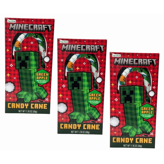 Frankford Minecraft Giant Holiday Green Apple Gamer Edition Stocking Stuffer Candy Cane, 1.76 oz - Pack of 3