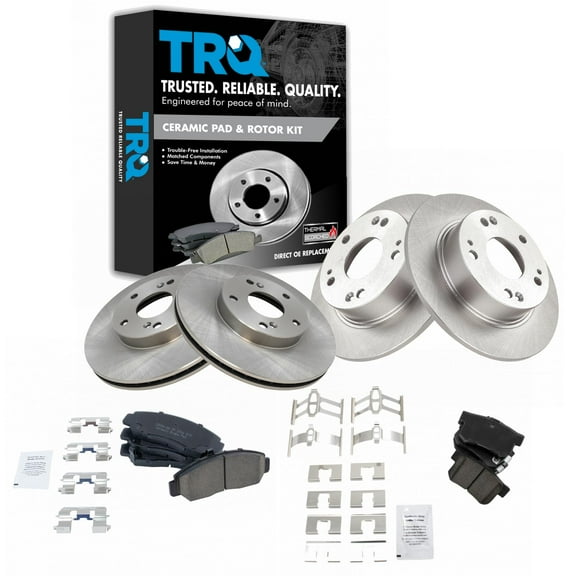 TRQ Front and Rear Brake Pad & Rotor Kit Brake Pads Brake Rotor Ceramic Fits Select 2003-2007 Honda Accord