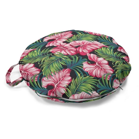 

Monstera Round Floor Cushion with Handle Exotic Leaves Graphic Tropical Vibes Hawaiian Aloha Repetition Art Pillow for Living Room & Dorms 18 Round Hot Pink and Fern Green by Ambesonne