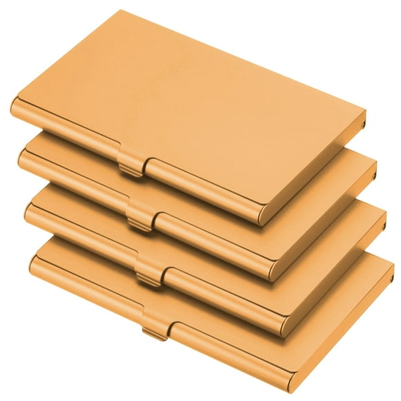 Soporte de tarjeta de presentación profesional, estuche delgado de aluminio para tarjetas de crédito, paquete de 4 en color naranja