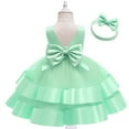 thumbnail image 4 of XFHLMJFF Toddler Girls Summer Outfits Kids Cute Casual Infant Princess Bowknot Sleeveless Tulle Dress With Headbands Party Gown Two Pieces Set Lightweight Suit, 4 of 4