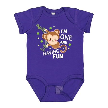 

Inktastic I m One and Having Fun with Monkey Gift Baby Boy or Baby Girl Bodysuit