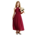 thumbnail image 6 of vastwit Girls Halter Neck Ruched Chiffon Wedding Party Bridesmaid Ball Gown Maxi Long Flower Dress Burgundy 6, 6 of 7