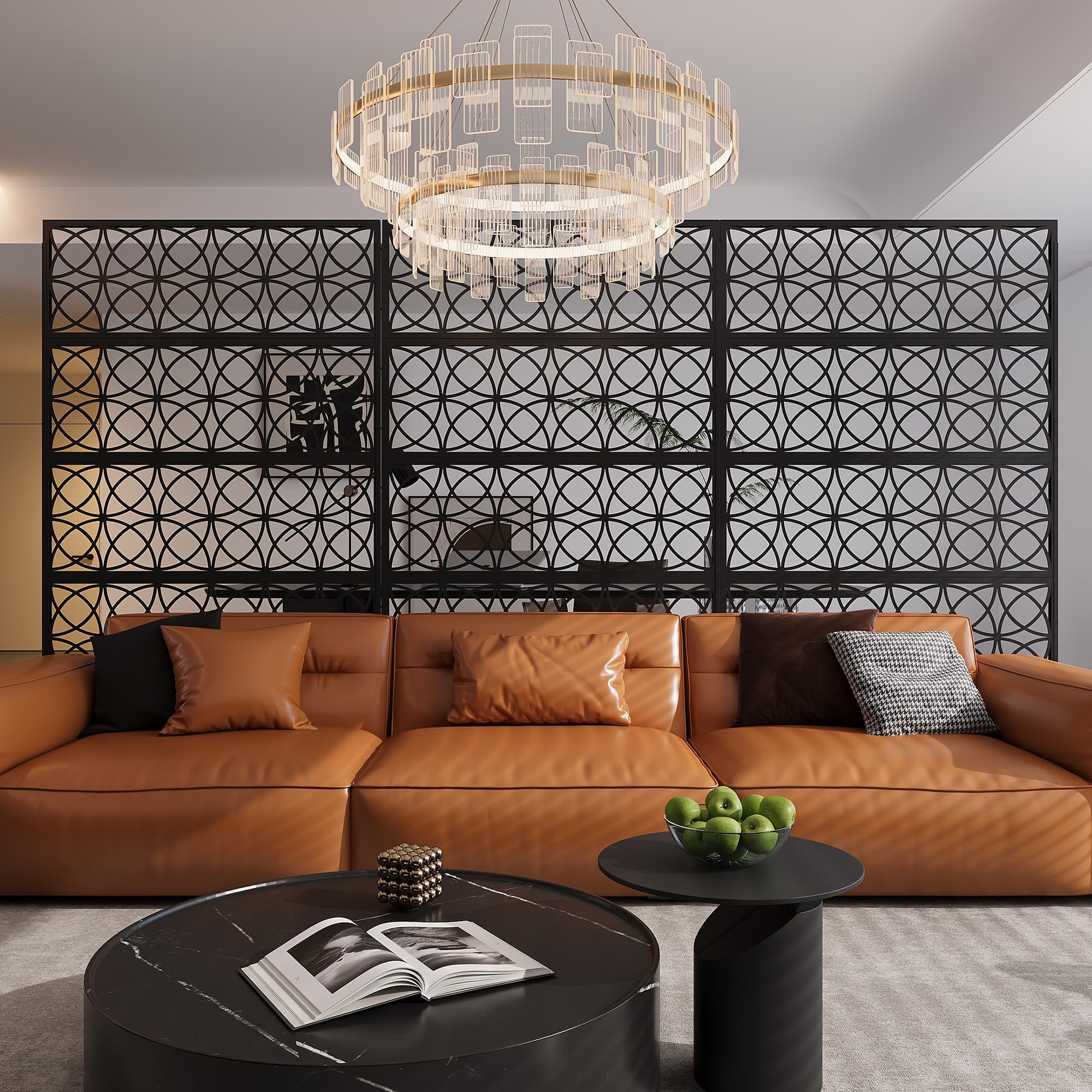 Decorative Metal Garden Fence Panels, Black Outdoor Scroll Design Border ,Rust-Proof & Easy Snap-Together Installation, Copper coin