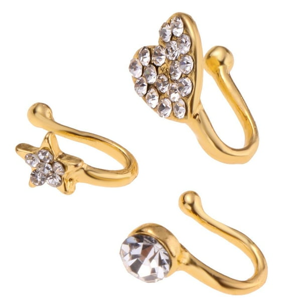 Del Pentagrama Flor de La Joyería de 3 Piezas , Oro Fernando Anillo de nariz cristalina