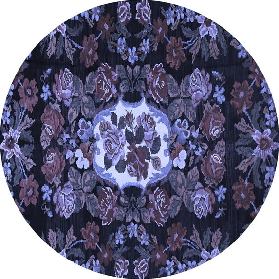 Ahgly Company Machine Washable Indoor Round Medallion Blue French Area Rugs, 3' Round