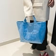 thumbnail image 7 of Soft Glossy PVC Tote Bag for Women, Blue, Lightweight Large Handbag for Daily Shopping Commute, 7 of 7