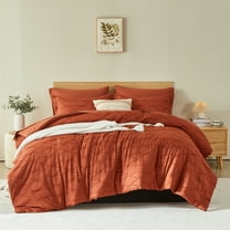 Davulos Burnt Orange Comforter Set for King Bed,7 Piece Bed in a Bag King Bed Set Boho Shabby Chic Bedding Soft Microfiber Farmhouse Geometric Bedding Set