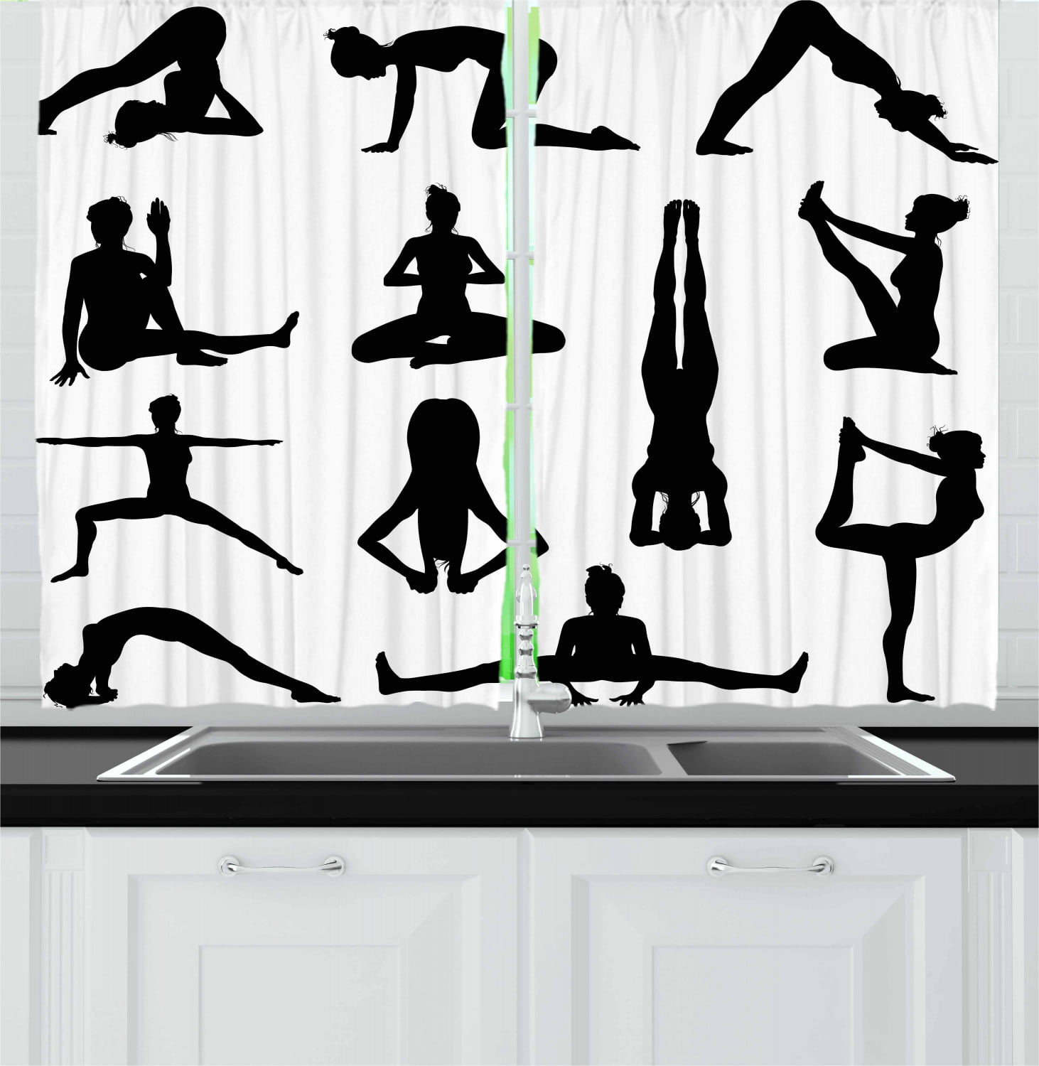 Yoga Curtains 2 Panels Set Various Yoga And Pilates Pose Silhouettes Asanas Prayanama Form Position Wellness Window Drapes For Living Room Bedroom 55w X 39l Inches Black White By Ambesonne Walmart Com