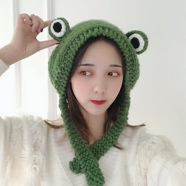 Dr.Eam Womens Cute Frog Hat Crochet Knitted Big Eye Winter Ear ...