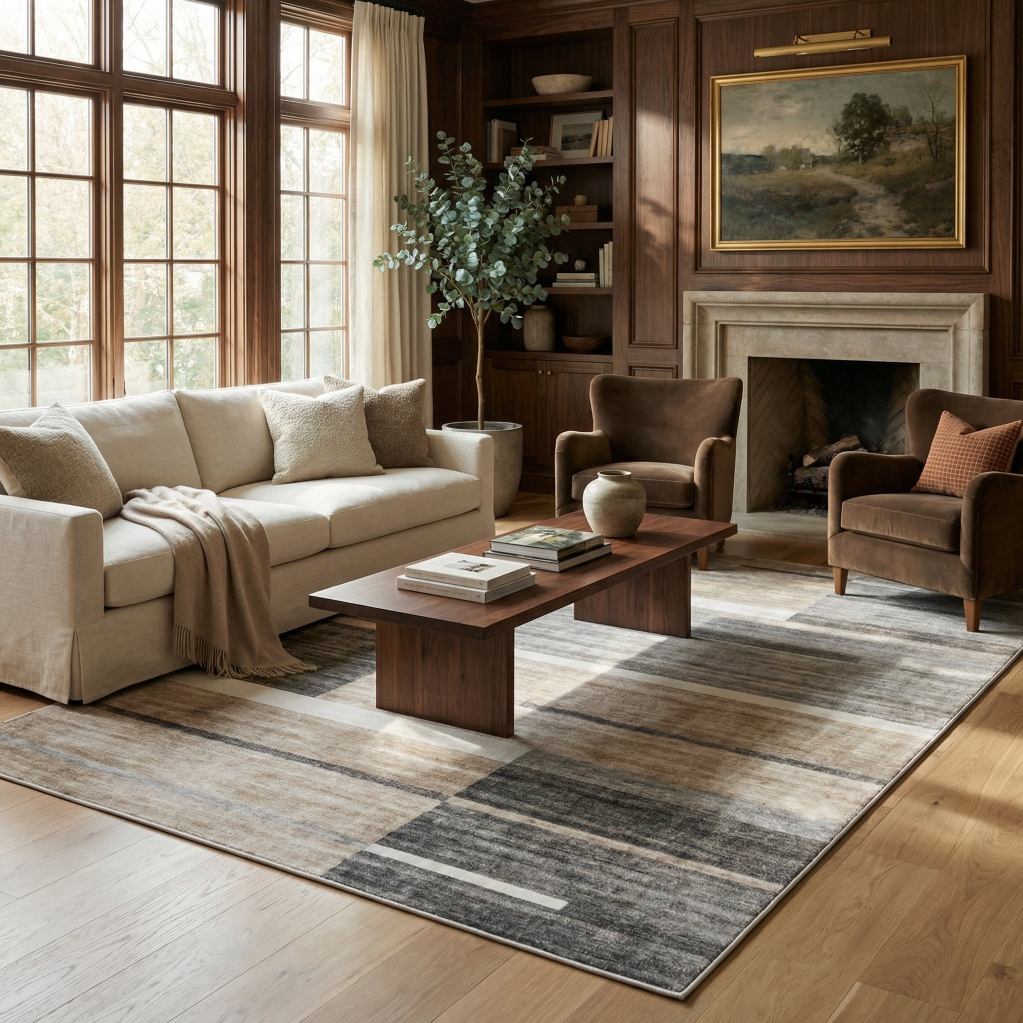 Rug Branch Eclipse Mid-Century Modern Indoor Area Rug, Brown Grey, Geometric - Living Room, Bedroom, Dining Room, and Office