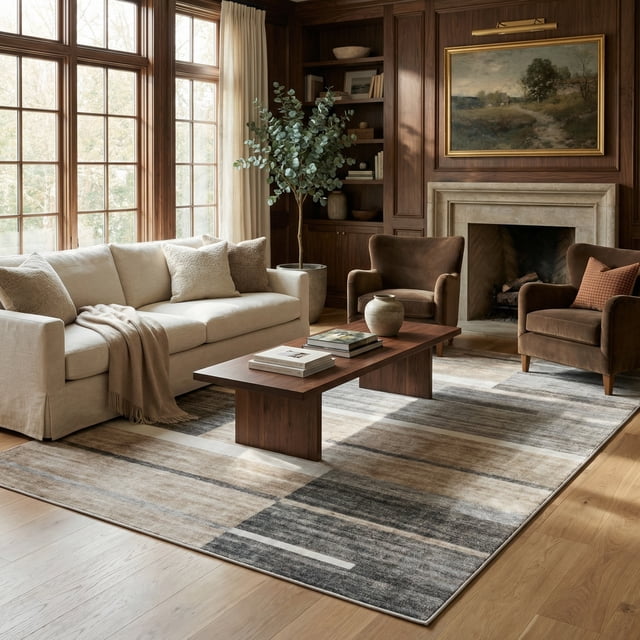 Rug Branch Eclipse Mid-Century Modern Indoor Area Rug, Brown Grey, Geometric - Living Room, Bedroom, Dining Room, and Office