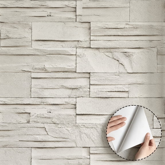 Faux Stacked Stone Textured Wallpaper Modern Minimalist Aesthetic Rustic Waterproof Peel and Stick Wallpaper for Home Decor, Suitable for Bedroom Kitchen Rental Property Bathroom 17.7 * 118 in