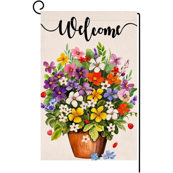 Shmbada Spring Summer Garden Flag 12x18 Vertical Double Sided Welcome Floral Farmhouse Holiday Outside Decorations Burlap Yard Flag