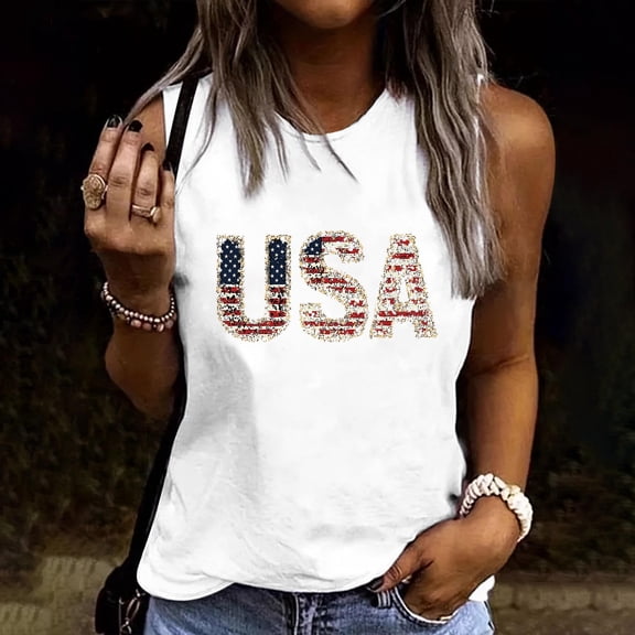 Xdegoge 4th of July USA Graphic Tank Top for Women Leopard Print Sleeveless Crewneck Casual Loose Shirt For Patriotic Party Independence Day Summer Vacation Tops