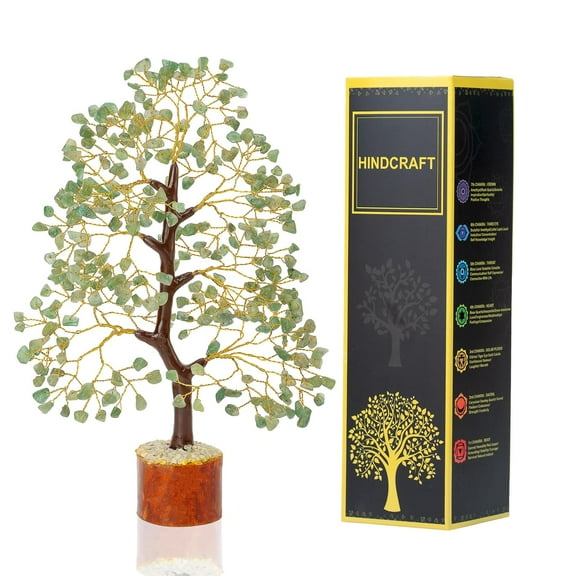 Livinwise Crystal Tree - Showpiece for Home Decor - Feng Shui Seven Chakra Tree - Home Decorations - 7 Chakra Tree - Marriage Gift Items - Antique Home Decor - 10-12 Inch (Green Jade (Golden Wire))