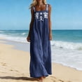 thumbnail image 5 of Costeam Womens Square Neck Sleeveless Maxi Dress Floral Embroidery Wide Strap Loose Linen Blend Flowy Long Tank Sundress with Side Pockets Outfit, 5 of 6