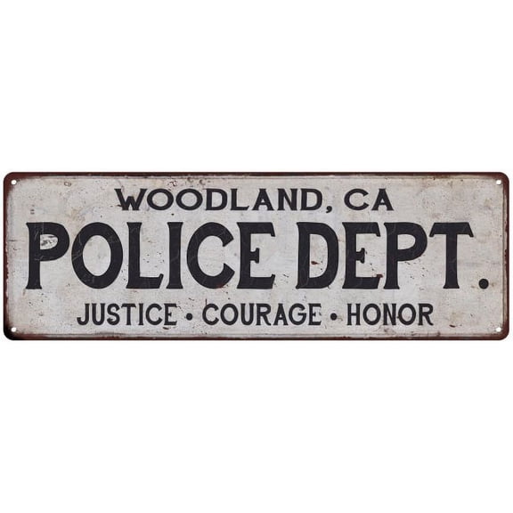 WOODLAND, CA POLICE DEPT. Home Decor Metal Sign Gift 6x18 106180012630
