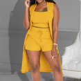 thumbnail image 2 of 2025 Conjunto de 3 piezas para mujer: abrigo sin mangas acanalado, chaleco y pantalones cortos, color liso, ropa informal/de fiesta, tallas S-XXL, 2 of 5